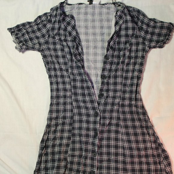 Divided button up plaid shirt dark blue white stripes size us 4 - Picture 6 of 7